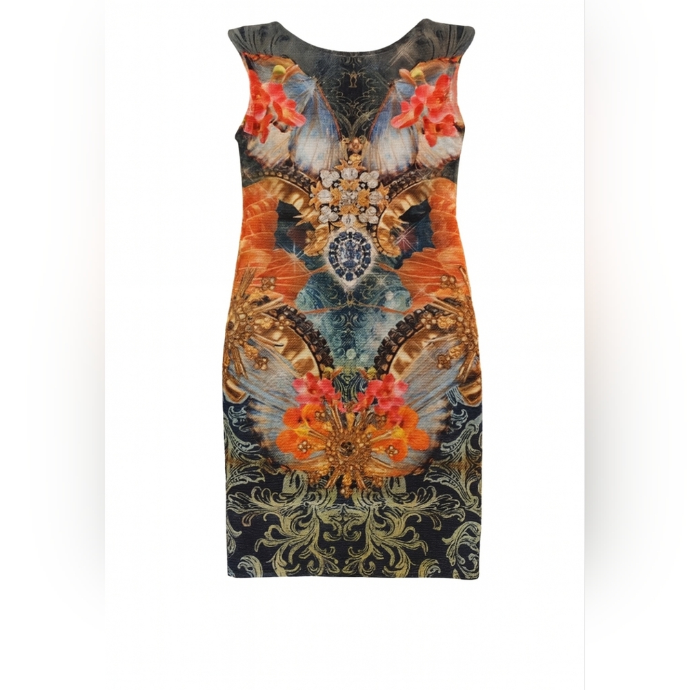 Black Bead Colorful Butterfly Print Mini Dress